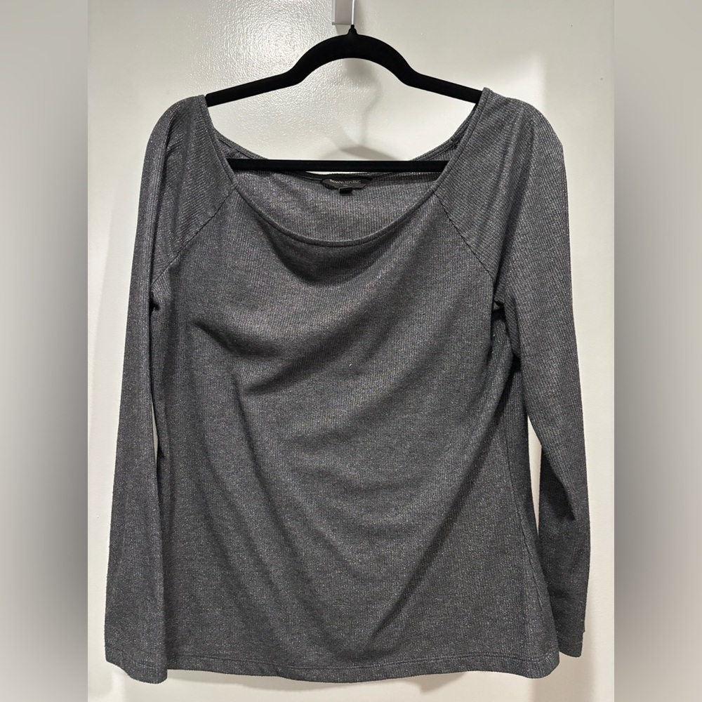 Banana Republic Long Sleeve Scoop Neck Top - Charcoal Gray Large